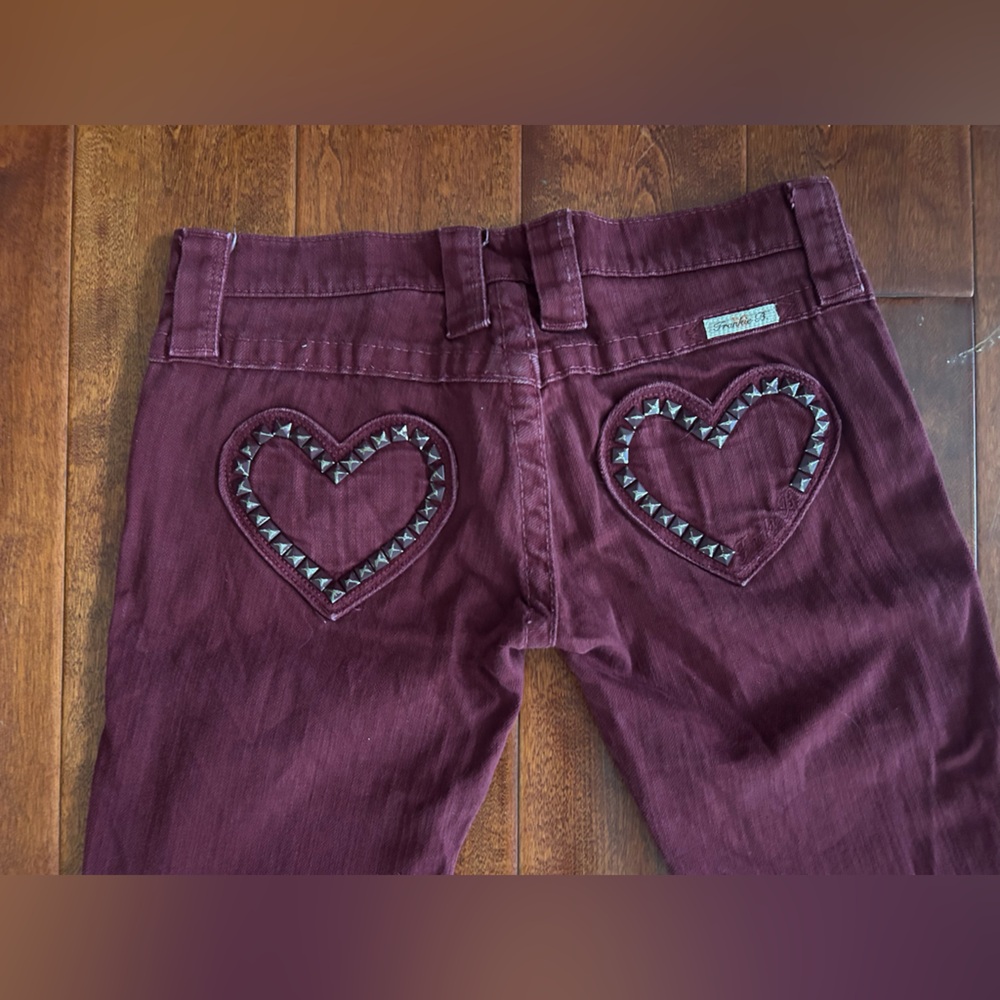 Frankie B. Maroon Heart of Steel Jeans